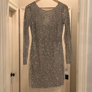 Silver sequin Aidan mattox dress NWT size 10